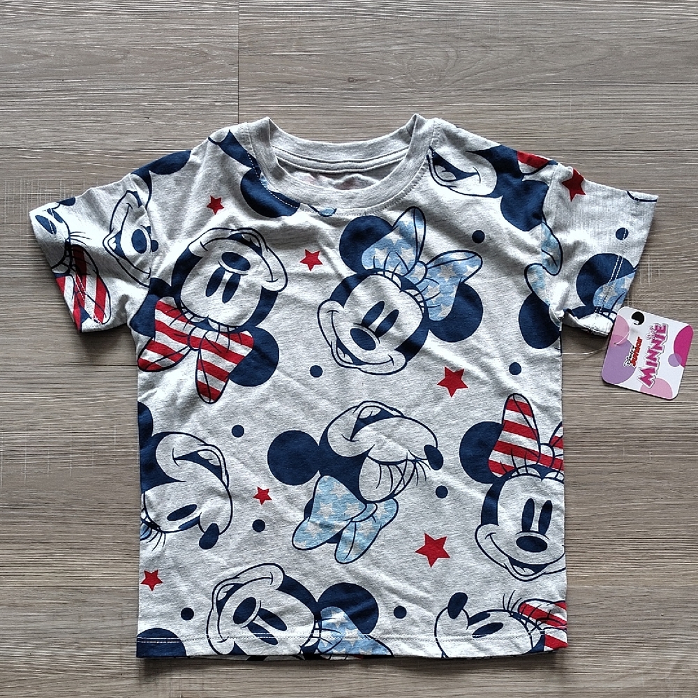 Disney Short-Sleeve Minnie & Mickey Print Tee - Gray, Navy & Red